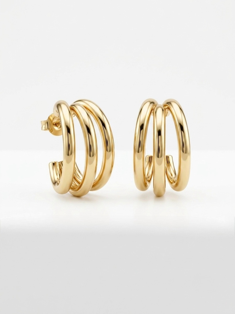 14K Gold Plated Triple Chunky Hoop Earrings | Luxury Statement Jewelry
